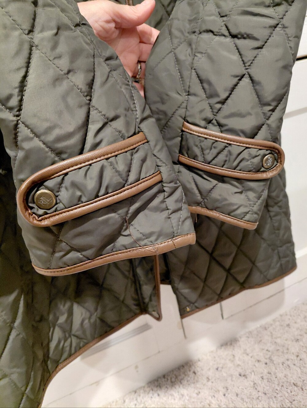 Lauren Ralph Lauren Olive Quilted Barn Coat Field Jacket Women XL - Picture 5 of 14